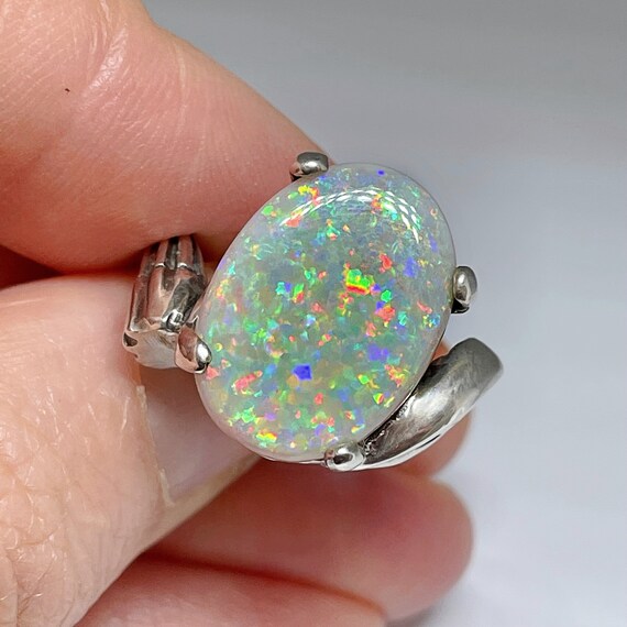 Semi Black Opal Ring Australian Opal Ring Natural… - image 3