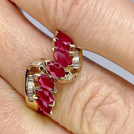 No Heat Ruby Ring Vintage Ruby Ring Gold Asymmetr… - image 1