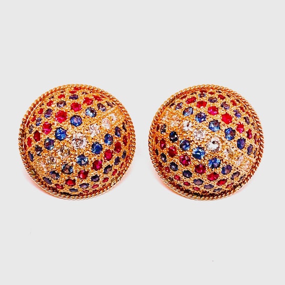 Button Earrings Natural Ruby Earrings Blue Sapphi… - image 1