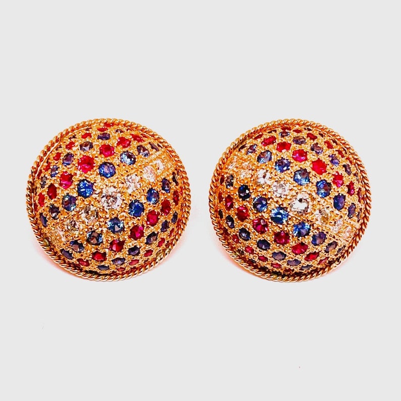 Button Earrings Natural Ruby Earrings Blue Sapphire Earrings Diamond Earrings 14K Gold Earrings 1950s Earrings 1950s Jewelry 1960s Earrings image 1