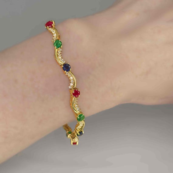 Gorgeous Ruby Sapphire Emerald Diamond 14K Gold B… - image 4