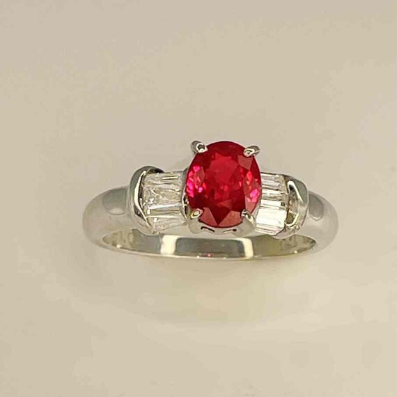 Unheated Ruby Ring Red Ruby Diamond Ring 18K Whit… - image 5