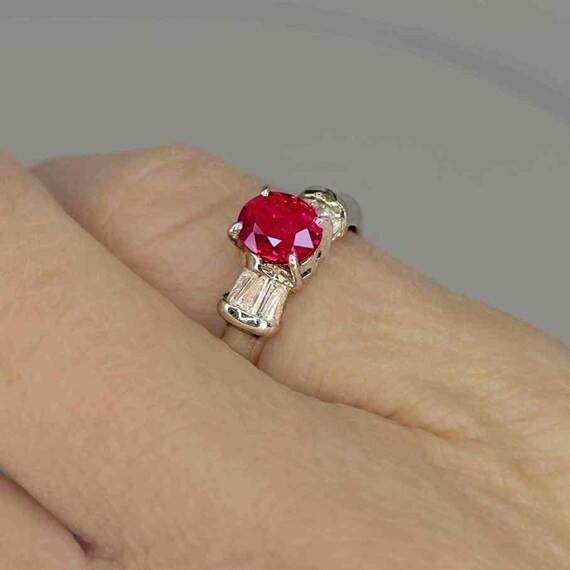 Unheated Ruby Ring Red Ruby Diamond Ring 18K Whit… - image 4