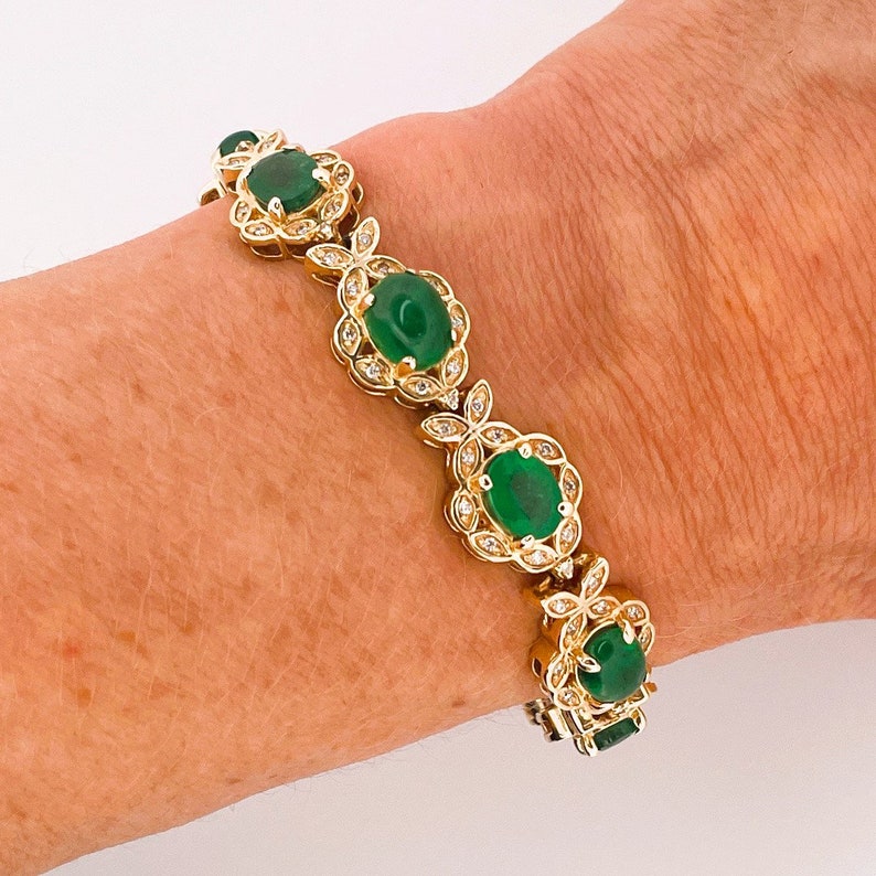 Emerald Bracelet Emerald Cabochon Diamond Bracelet Natural Etsy