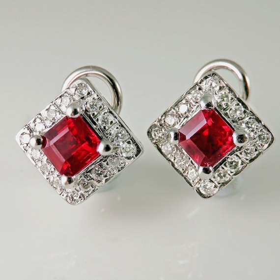 18 Karat Gold Ruby & Diamond Earrings - Antiques of Kingston