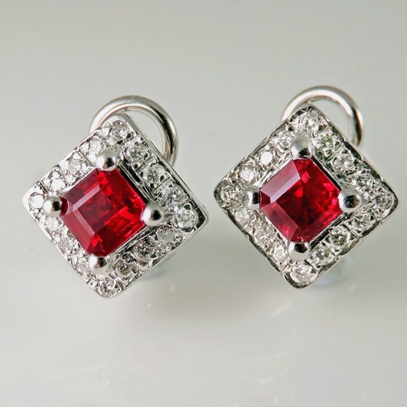 18 Karat Gold Ruby & Diamond Earrings - Antiques of Kingston