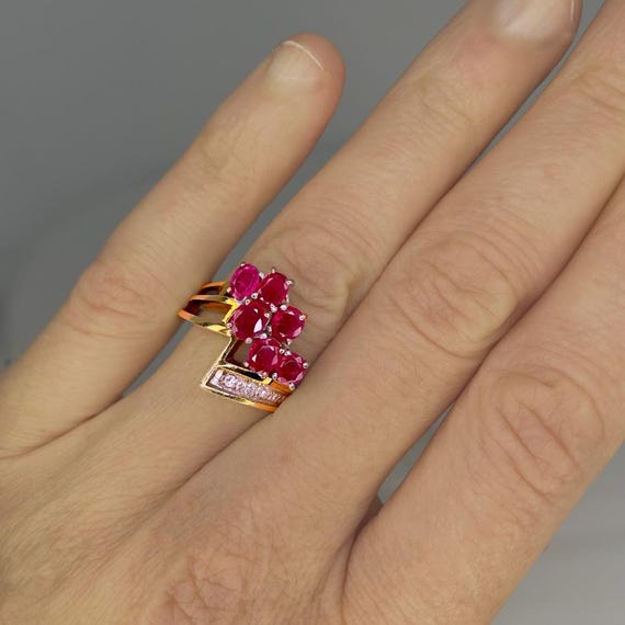 Natural Red Ruby Flower Engagement Rings Estate R… - image 9