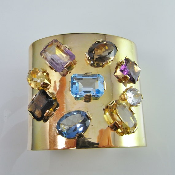 Gold Statement Bracelet 1950s Jewelry 18K Gold Cuf