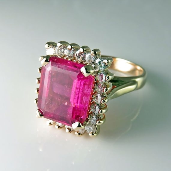 Pink Tourmaline Ring Emerald Cut Pink Engagement Ring Emerald - Etsy