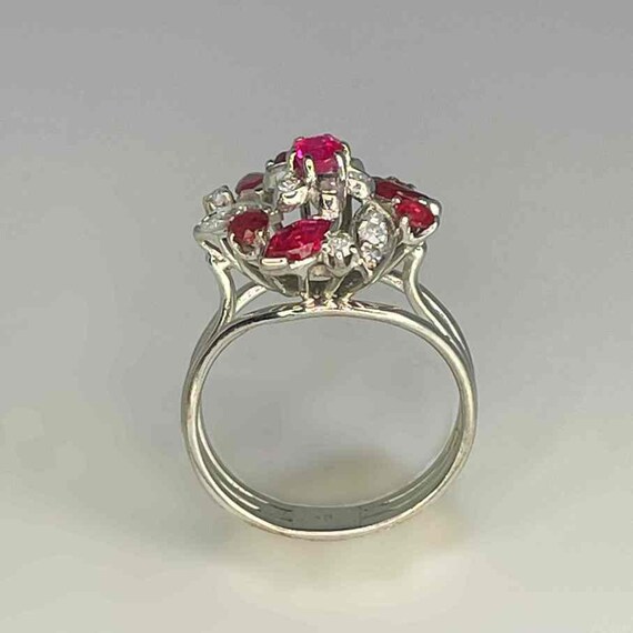 Vintage Ruby Flower Ring 18K White Gold Unheated … - image 6