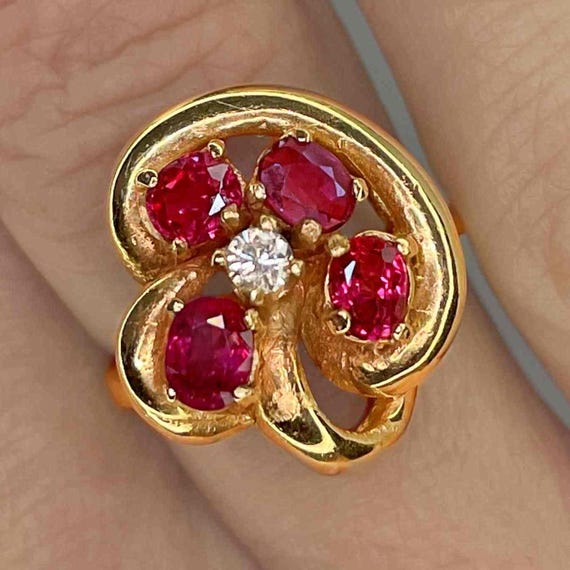 Art Deco Ruby Sapphire 14K Gold Ring Antique Ruby… - image 1