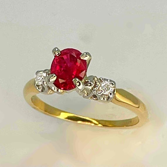 Unheated Ruby Diamond Ring 18K Gold Ruby Solitair… - image 1