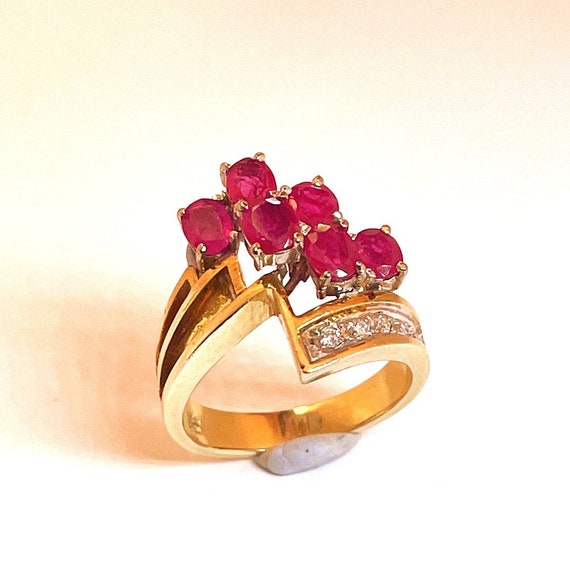 Natural Red Ruby Flower Engagement Rings Estate R… - image 3