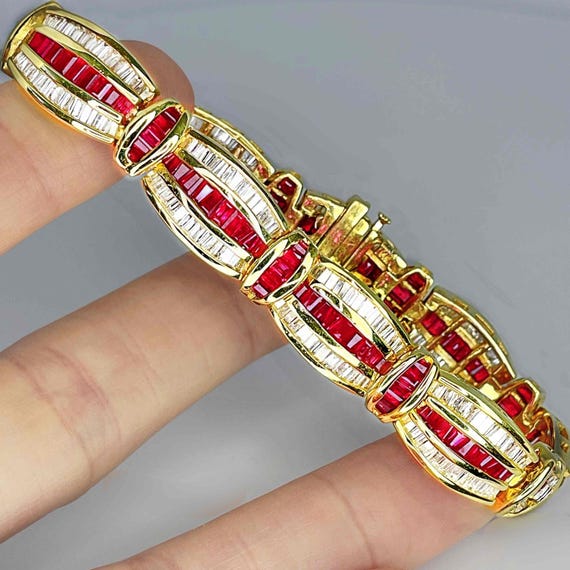 Luxury 36.2 cttw Unheated Ruby Diamond 14K Gold B… - image 2