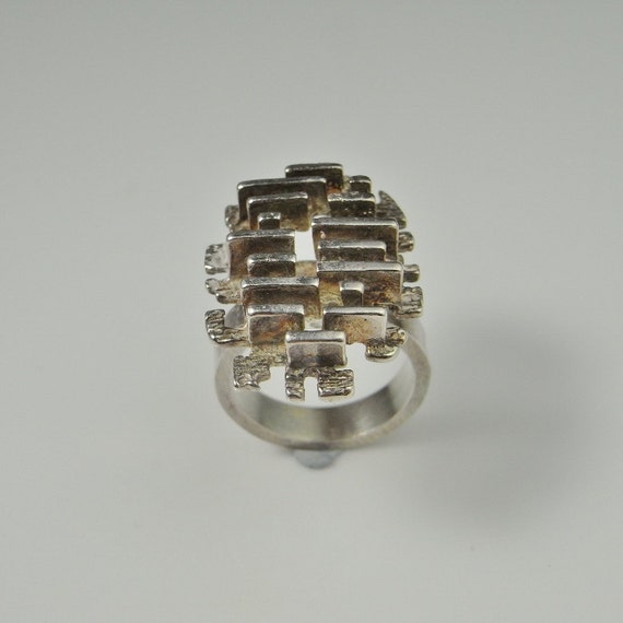 Modernist Silver Ring Adjustable Ring Mens Unisex… - image 6