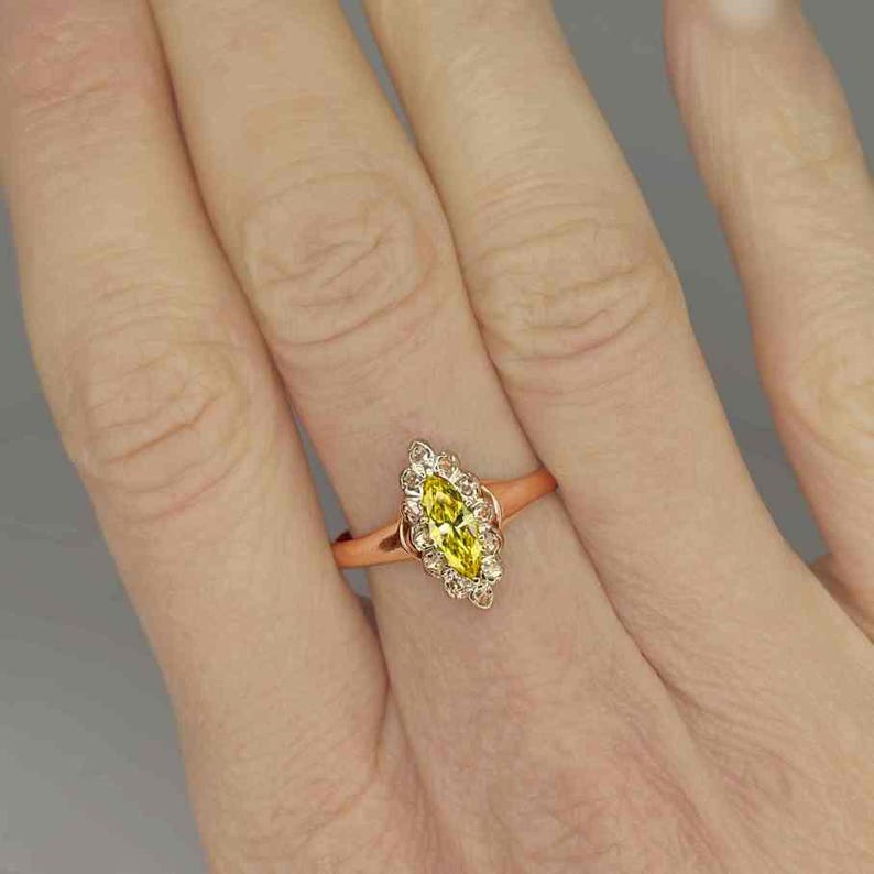 Georgian Ring French Antique Diamond Ring Victorian Diamond Ring Fancy Rose Cut & Yellow Diamond Engagement Ring 19th Century Diamond Ring image 7