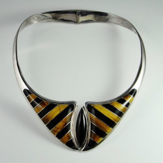 Striped Tigers Eye Onyx Necklace Collar Mexican S… - image 3