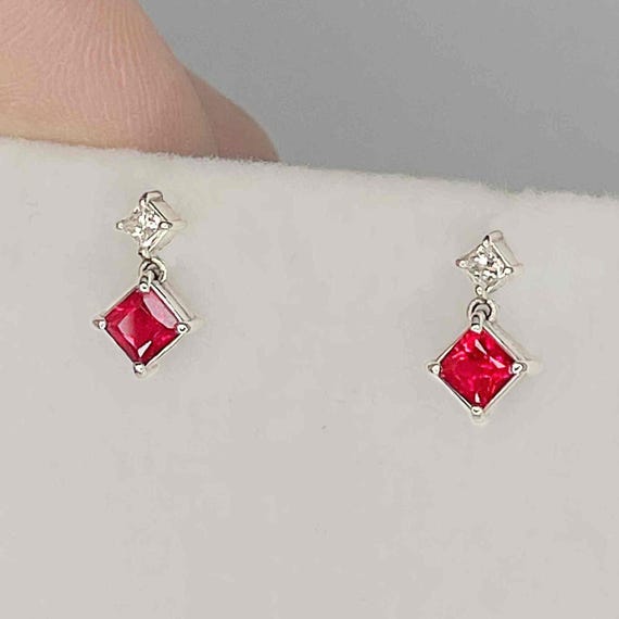 Unheated Ruby Diamond Drop Earrings Platinum Prin… - image 5