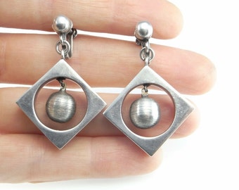 Geometric Earrings 1950s Earrings 1950s Jewelry Modernist Earrings Mid Century Sterling Silver Screw On Earrings Screw Back Earrings Retro