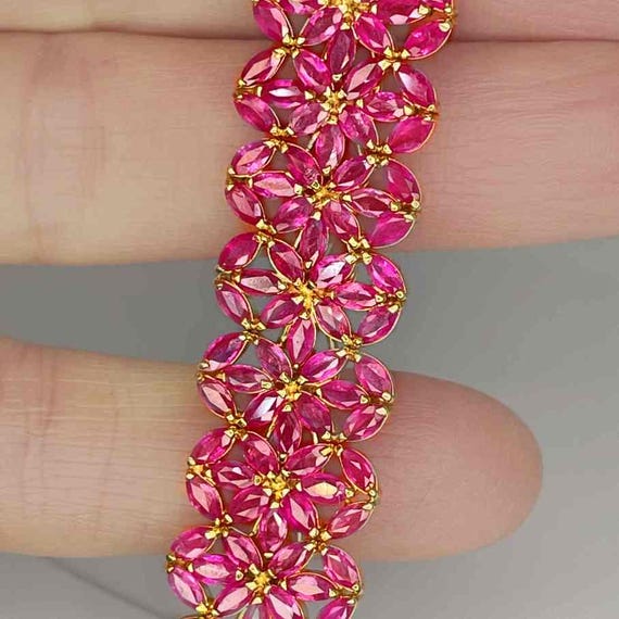 Unheated Pink Sapphire Bracelet Pink Ruby Flower … - image 3