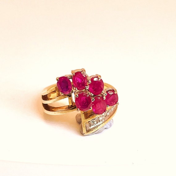 Natural Red Ruby Flower Engagement Rings Estate R… - image 2