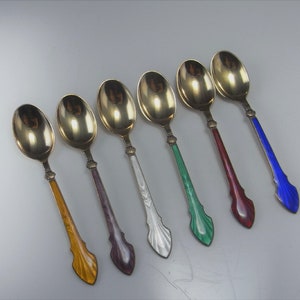 Demitasse Spoons Guilloche Enamel Sterling Silver Spoon Set Coffee Spoons 1950s Spoons Mid Century Demitasse Spoons Denmark Enamel 925
