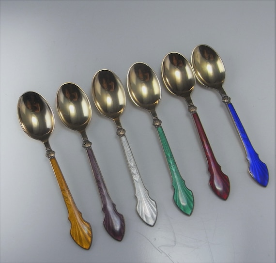 Demitasse Spoons Guilloche Enamel Sterling Silver Spoon Set Etsy