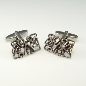 Vintage Silver Cufflinks Geometric Cuff Links with Box Unisex Gifts Cufflinks