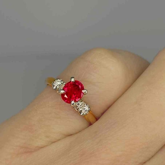 Unheated Ruby Diamond Ring 18K Gold Ruby Solitair… - image 10
