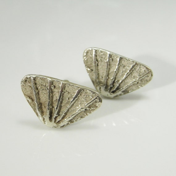Abstract Textured Leaf Silver Vintage Cuff Links … - image 1