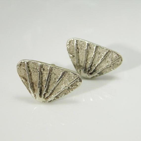 Abstract Textured Leaf Silver Vintage Cuff Links … - image 1