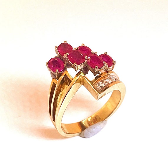 Natural Red Ruby Flower Engagement Rings Estate R… - image 5
