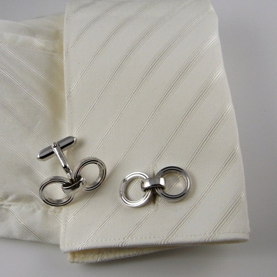 Vintage Silver Cufflinks Geometric Cuff Links Uni… - image 3