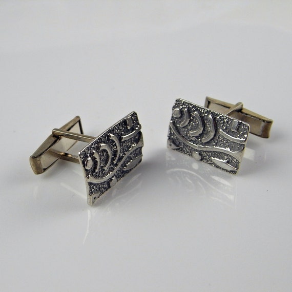 Vintage Silver Cufflinks Geometric Cuff Links wit… - image 4