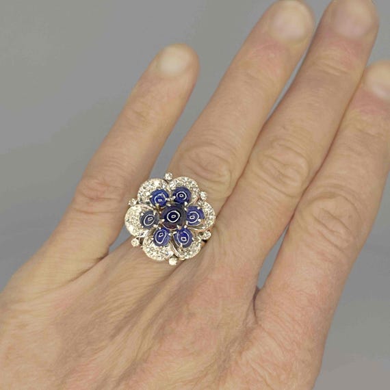 アンティーク アールデコ 非加熱 ブルーサファイア ダイヤモンド 14K 