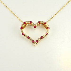 Dainty Love Heart Ruby Diamond Pendant 14K 14kt 585 Yellow Gold Heart Pendant Ruby Anniversary Ruby Valentines Present Ruby Heart Romantic