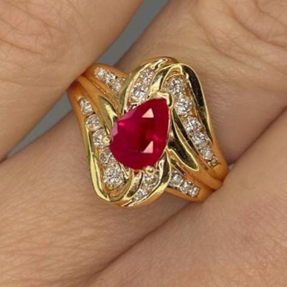 Pear Cut Ruby Ring Ruby Engagement Ring Unique Ru… - image 1