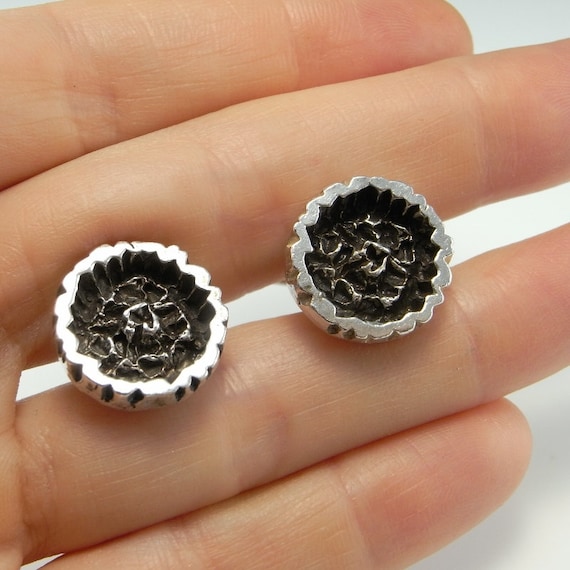 Vintage Silver Cufflinks Geometric Cuff Links wit… - image 5