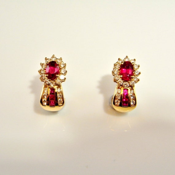 Gioielli Orecchini Orecchini a grappolo Vintage Oro 14K Orecchini Art Deco Diamond Garnet Ruby 