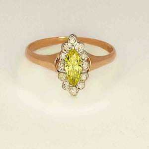Georgian Ring French Antique Diamond Ring Victorian Diamond Ring Fancy Rose Cut & Yellow Diamond Engagement Ring 19th Century Diamond Ring image 5