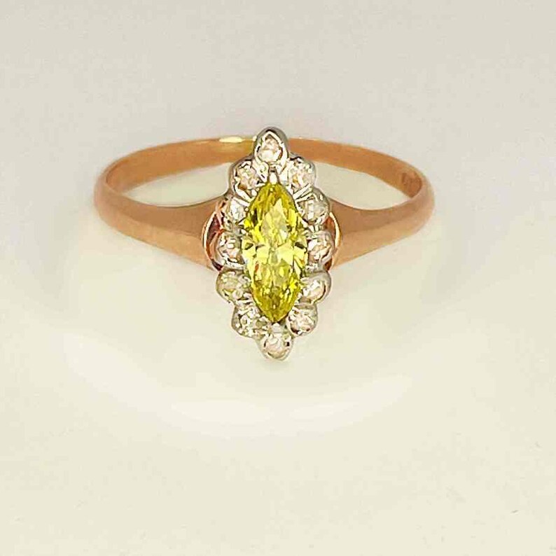 Georgian Ring French Antique Diamond Ring Victorian Diamond Ring Fancy Rose Cut & Yellow Diamond Engagement Ring 19th Century Diamond Ring image 5
