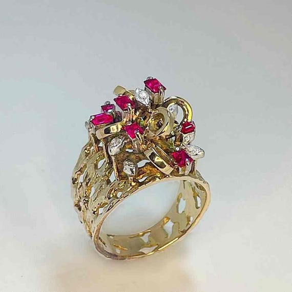 Unheated Ruby Cluster Ring Ruby Diamond Cocktail … - image 9