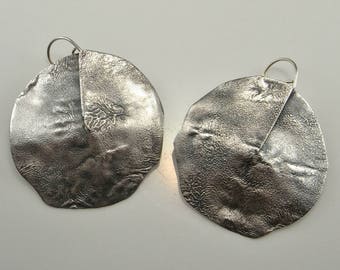 Sterling Disc Earrings Circle Drop Earrings Modernist Silver Earrings Mid Century Earrings Jewelry Organic Earrings Statement Boho Bohemian