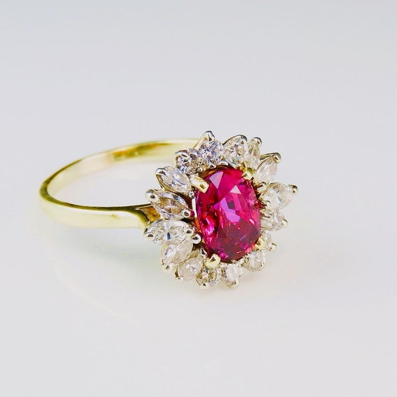 Large BURMESE Unheated Ruby Diamond Engagement Ri… - image 1