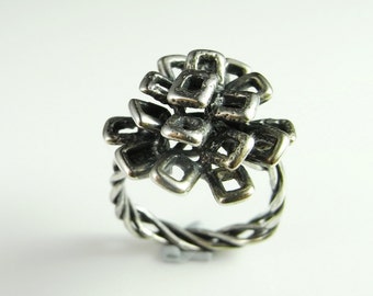Starburst Unisex Modernist Sterling Silver Ring Mid Century Abstract Gift Ring Unique Silver Rings 1970s Jewelry Bohemian Boho Rings