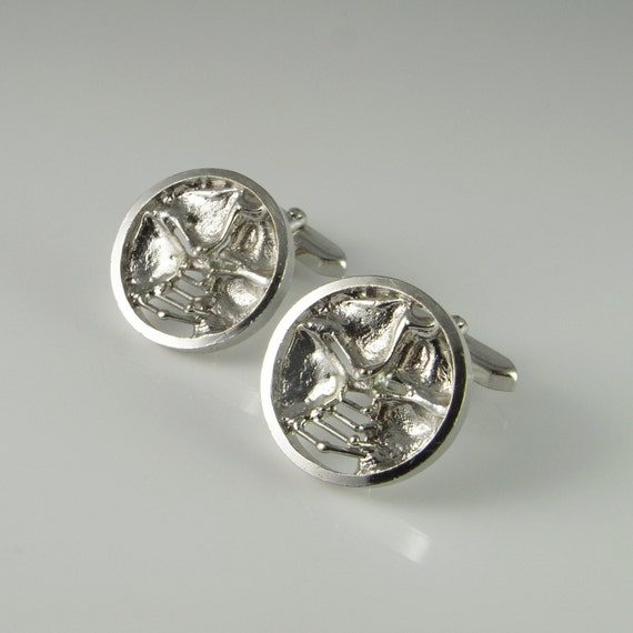 Vintage Silver Cufflinks Geometric Cuff Links wit… - image 3