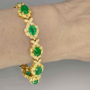 OOAK Big Emerald Diamond 14K Gold Bracelet High Carat Emerald Bracelet Emerald Anniversary Wedding Bracelet