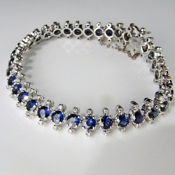 Bracelet Ancien Serti De 18 Gros Saphirets - Bijou Vintage, Occasion, Pierres Bleues, à Expertiser