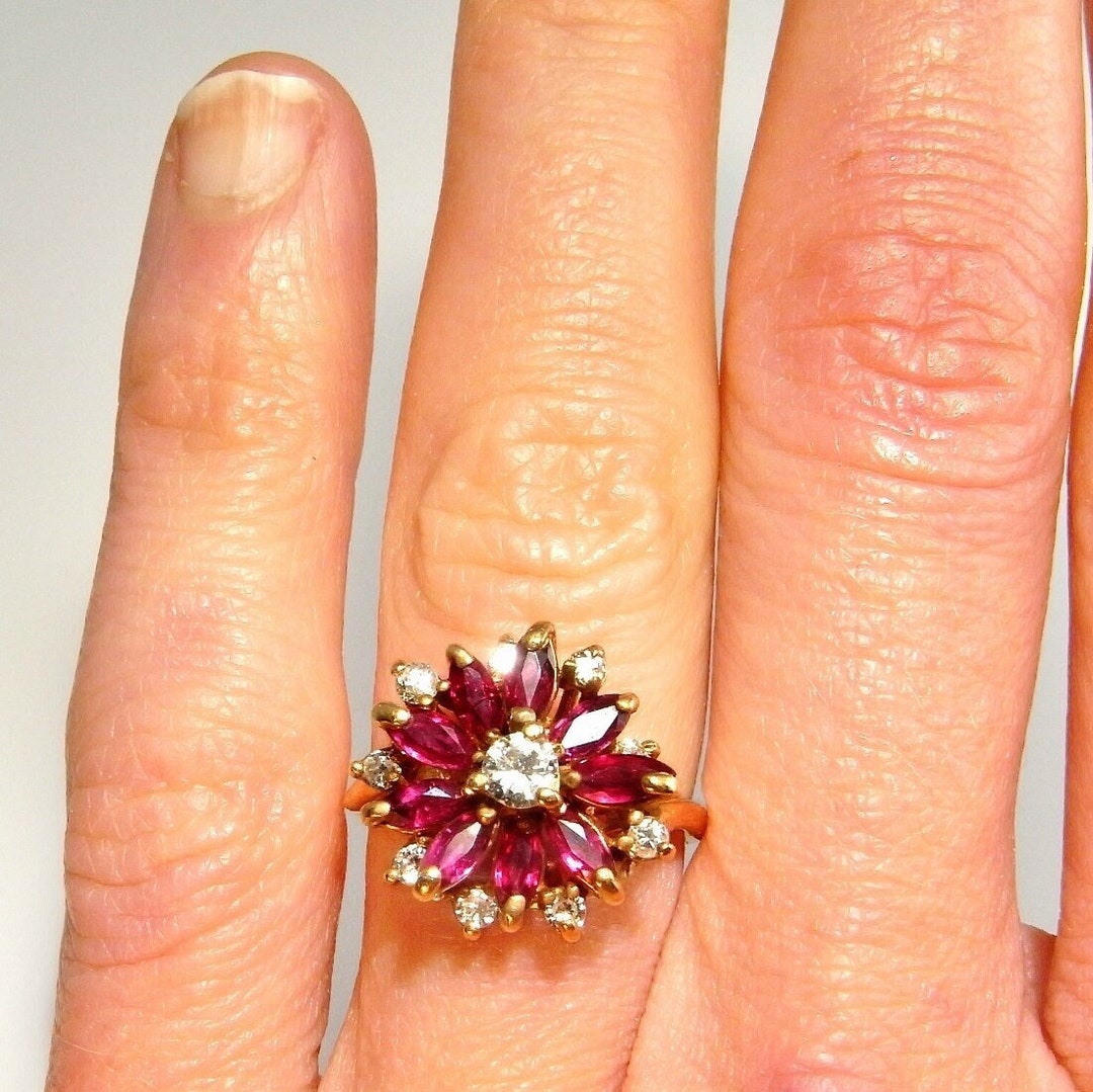 Unheated Ruby Engagement Ring No Heat Ruby Diamond Flower Ring Ruby