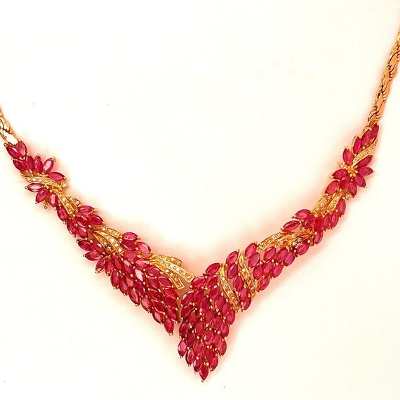 Unheated Rose Ruby Necklace Natural Ruby Diamond … - image 4